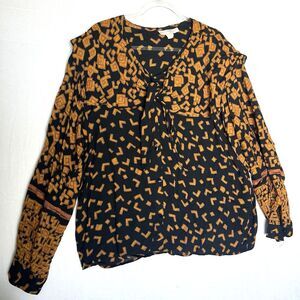 Jon Lawrence Ltd Womens Size 20 Blouse Black Orange Geometric Shapes Front Tie